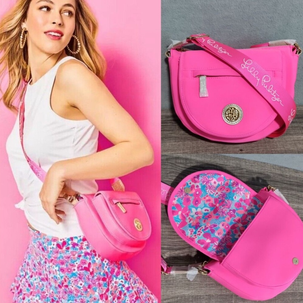 Lilly Pulitzer NWOT Giavanna Neoprene Crossbody Bag Purse Gold Hardware AuraPink